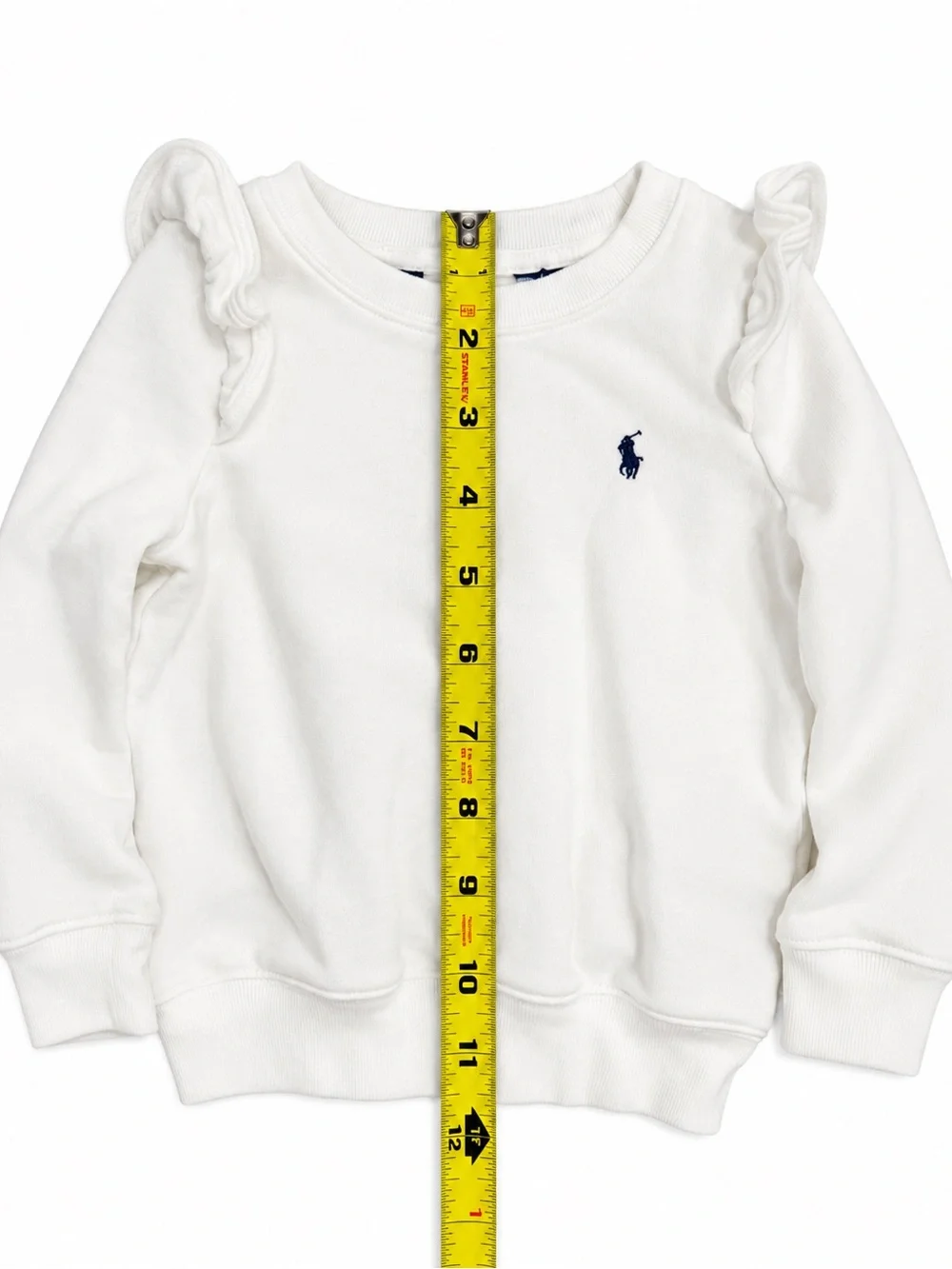 Polo Ralph Lauren Girls Ivory Ruffle Shoulder Sweatshirt Estimated 3T-4T